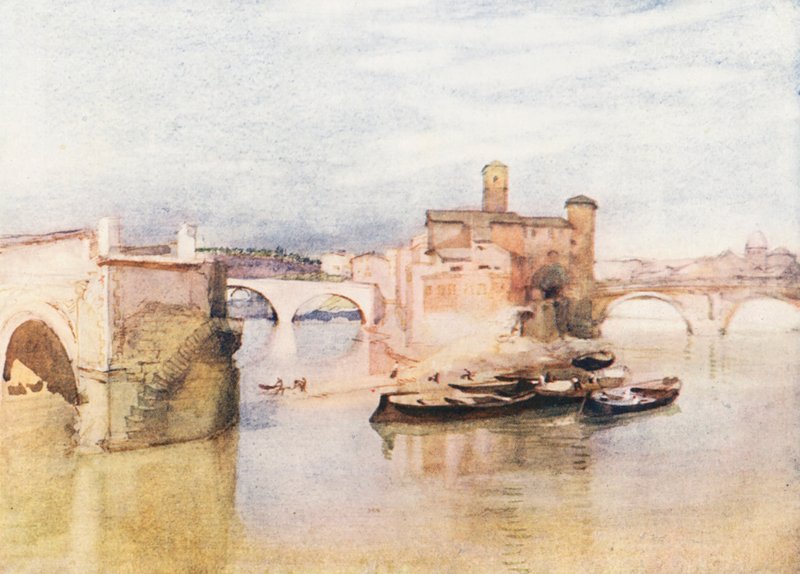 Rom: Tiberøen (farvelitografi) af Aubrey Waterfield