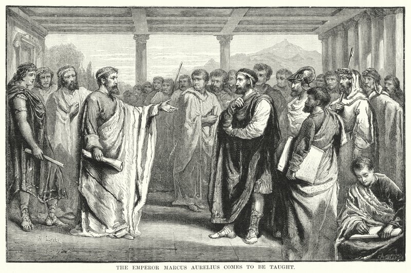 Kejser Marcus Aurelius kommer for at blive undervist (gravering) af Auguste Francois (after) Laby