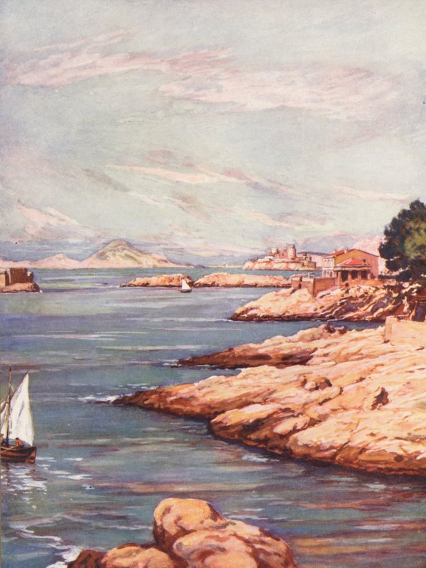 Frankrig: La Corniche A Marseille (farvelitografi) af Auguste Gerardin