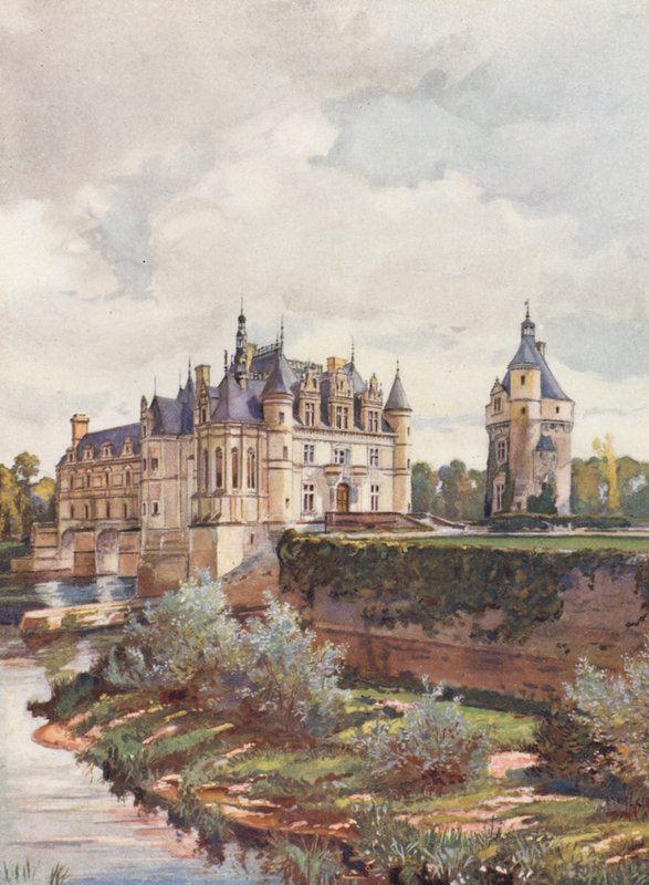 Frankrig: Le Chateau De Chenonceaux (farvelitografi) af Auguste Gerardin