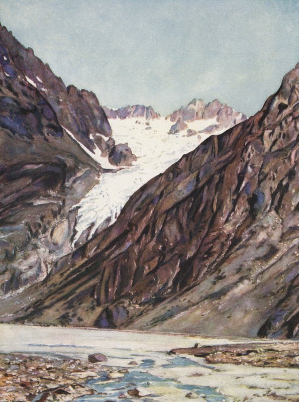 Frankrig: Gletsjeren Blanc Du Mt Pelvoux (farvelitografi) af Auguste Gerardin