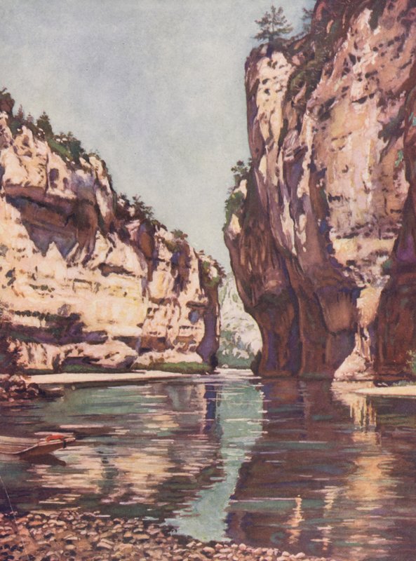 Frankrig: Les Gorges Du Tarn (farvelitografi) af Auguste Gerardin
