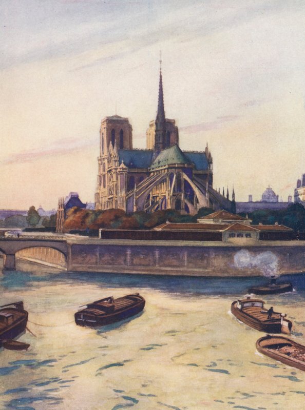 Frankrig: Notre-Dame De Paris (farvelitografi) af Auguste Gerardin