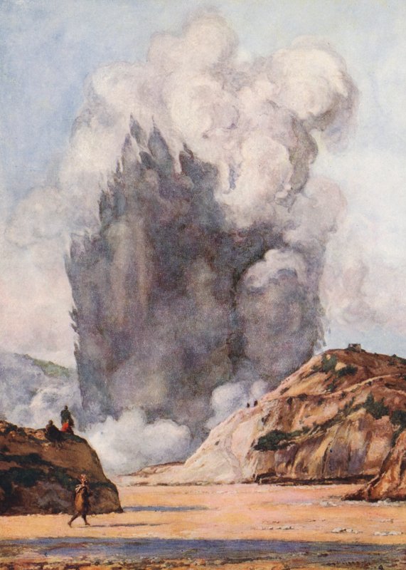Black Geyser, New Zealand (farvelitografi) af Auguste Gerardin