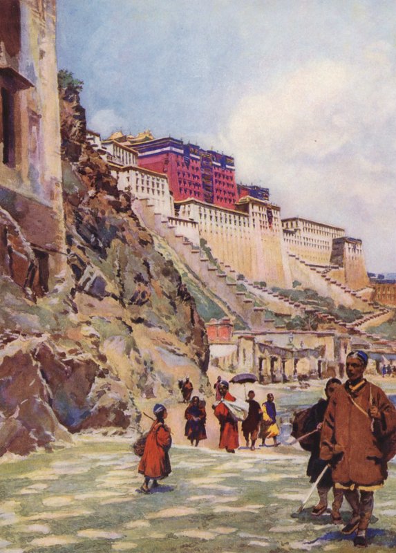 Potala, Tibet (farvelitografi) af Auguste Gerardin