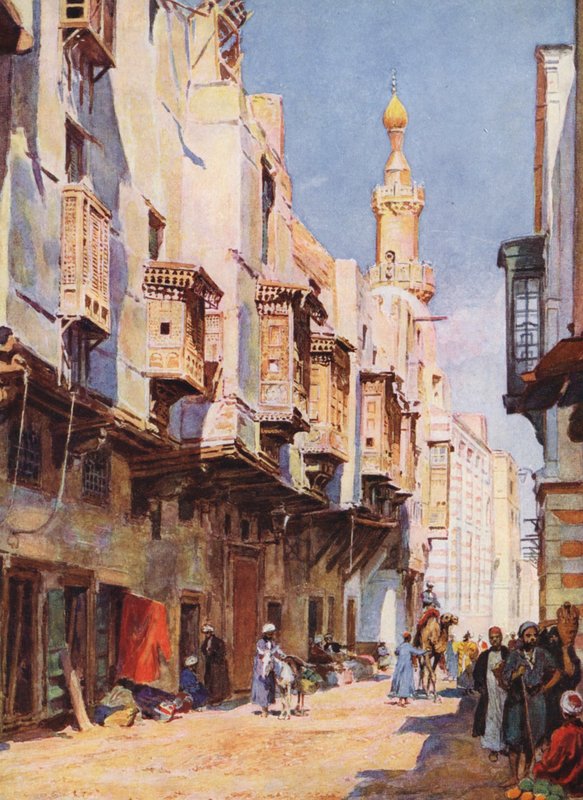 Det gamle Cairo, Egypten (farvelitografi) af Auguste Gerardin