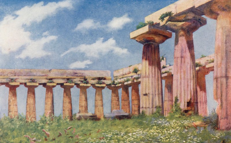 Basilikaen i Paestum (farvelitografi) af Augustine Fitzgerald