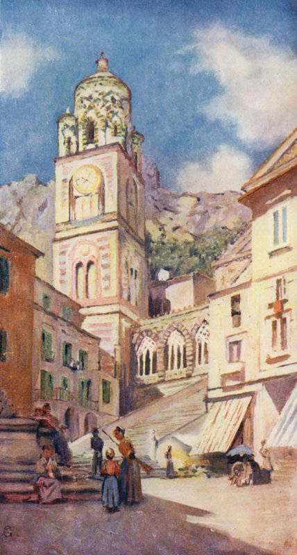 Katedralen i Amalfi (farvelitografi) af Augustine Fitzgerald