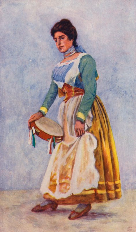 Tarantella-danser ved Sorrento (farvelitografi) af Augustine Fitzgerald
