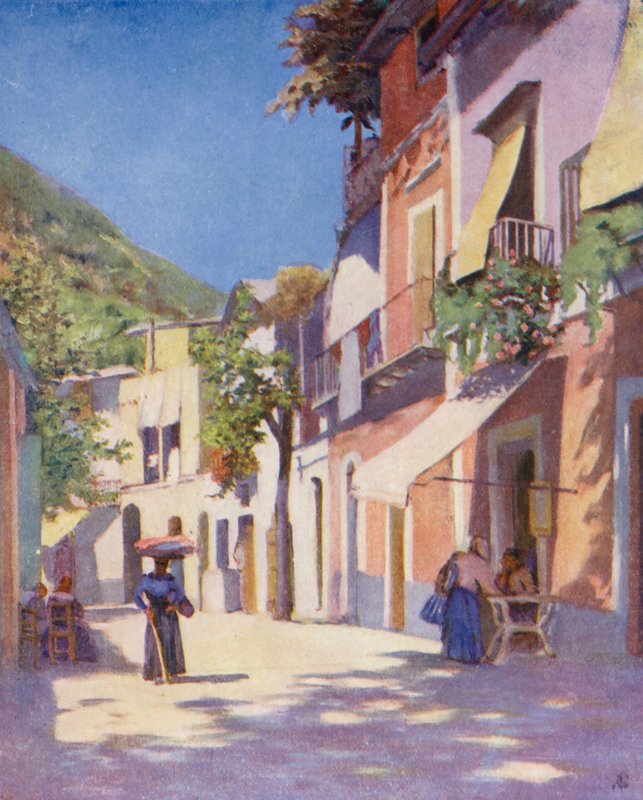 Gade i Casamicciola, Ischia (farvelitografi) af Augustine Fitzgerald