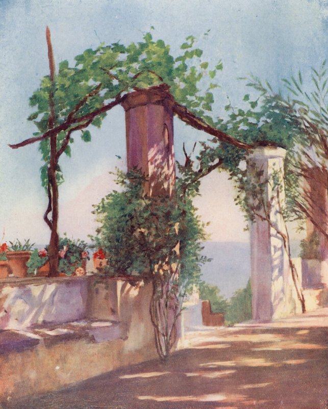 Terrasse på Palazzo Ruffolo, Ravello (farvelitografi) af Augustine Fitzgerald