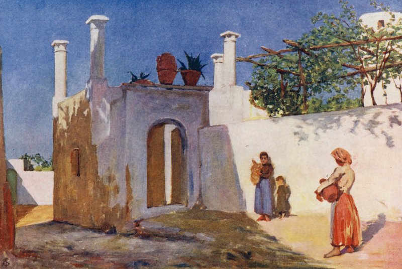 Landsbyvej i Caprili, Capri (farvelitografi) af Augustine Fitzgerald