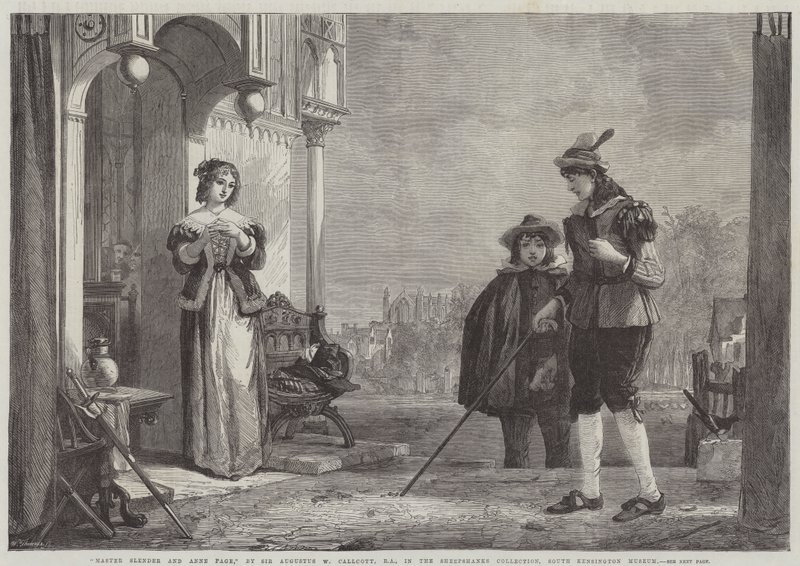 Master Slender and Anne Page af Augustus Wall Callcott