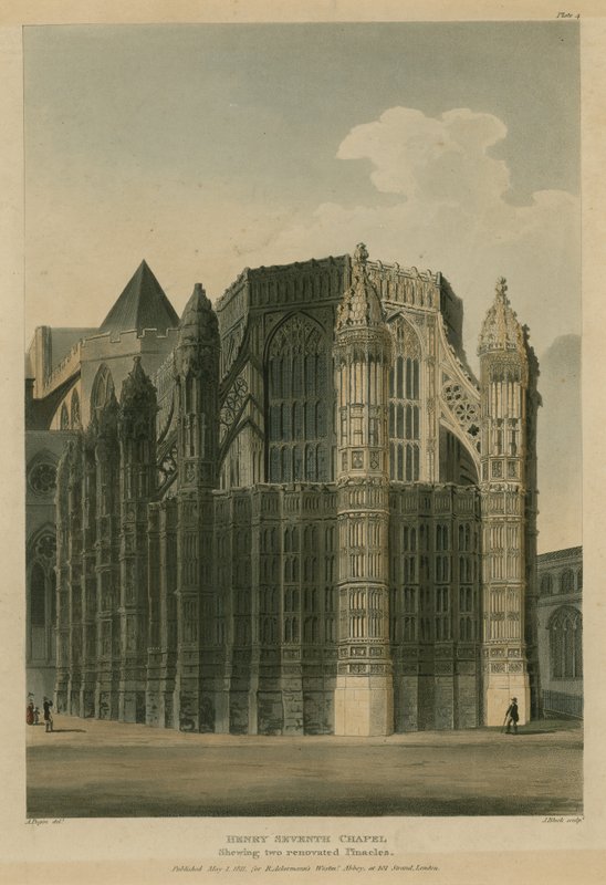 Henry Seventh Chapel, Westminster Abbey, London, der viser to renoveringspræster af Augustus Charles Pugin