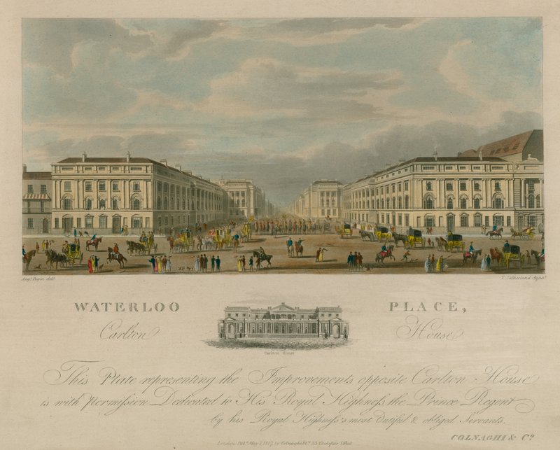 Waterloo Place, Carlton House, London af Augustus Charles Pugin