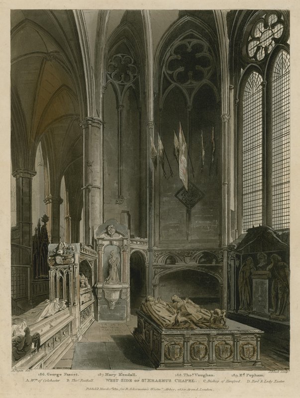 Vestsiden af St Erasmus Chapel, Westminster Abbey, London af Augustus Charles Pugin
