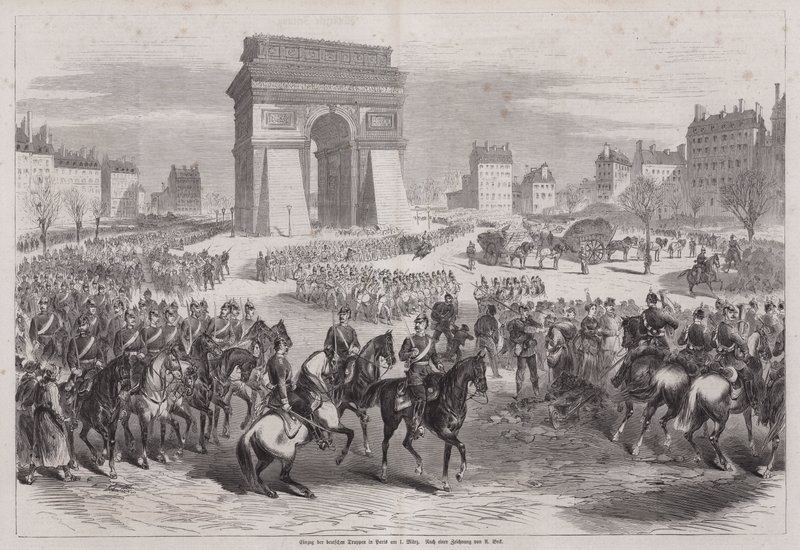 Tyske tropper kommer ind i Paris efter afslutningen af den fransk-preussiske krig af Augustus J. Beck