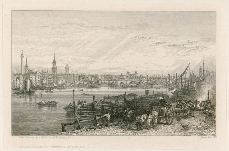 Konstruktion af New London Bridge, 1826 af Augustus Wall Callcott