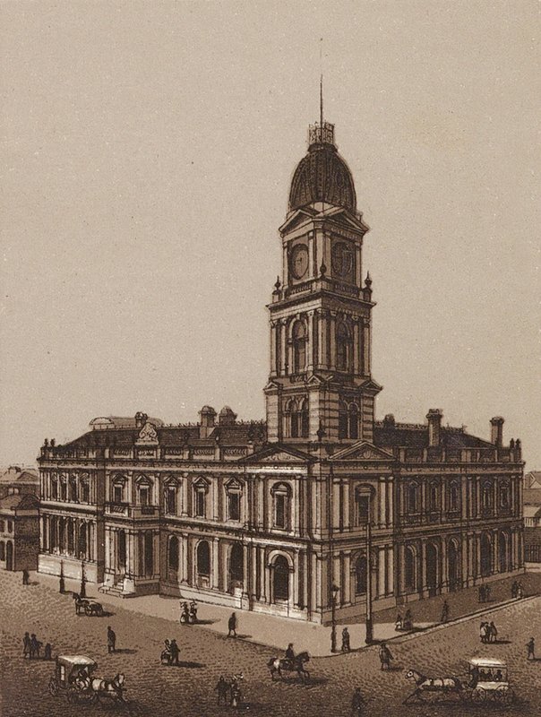 Melbourne, Australien: Hotham Rådhus (litografi) af Australian School