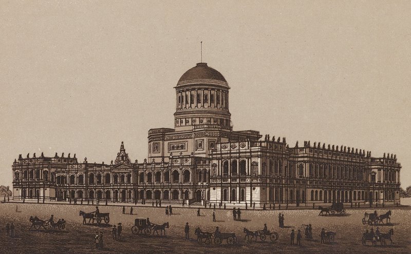Melbourne, Australien: Nye retsbygninger (litho) af Australian School