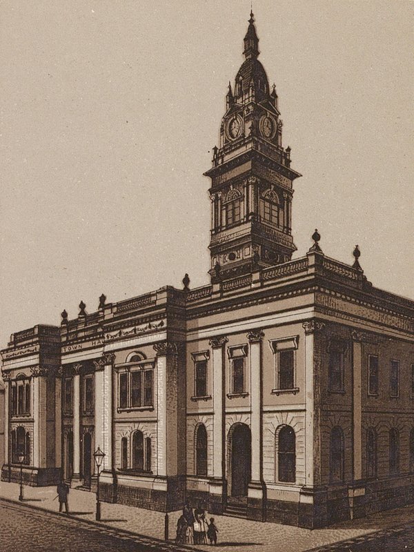 Melbourne, Australien: Prahran Rådhus (litografi) af Australian School