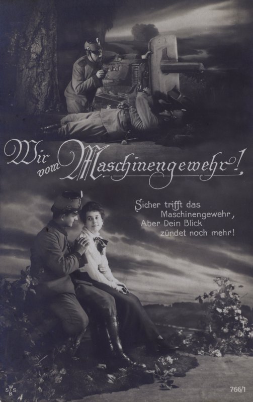 Østrigsk maskingevær på slagmarken og med sin kæreste (s/h foto) af Austrian Photographer
