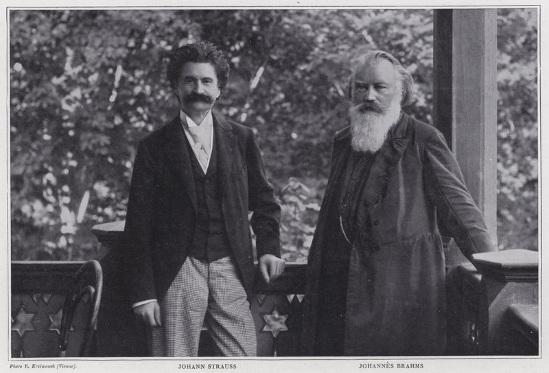 Komponisterne Johann Strauss den Yngre og Johannes Brahms, Wien af Austrian Photographer