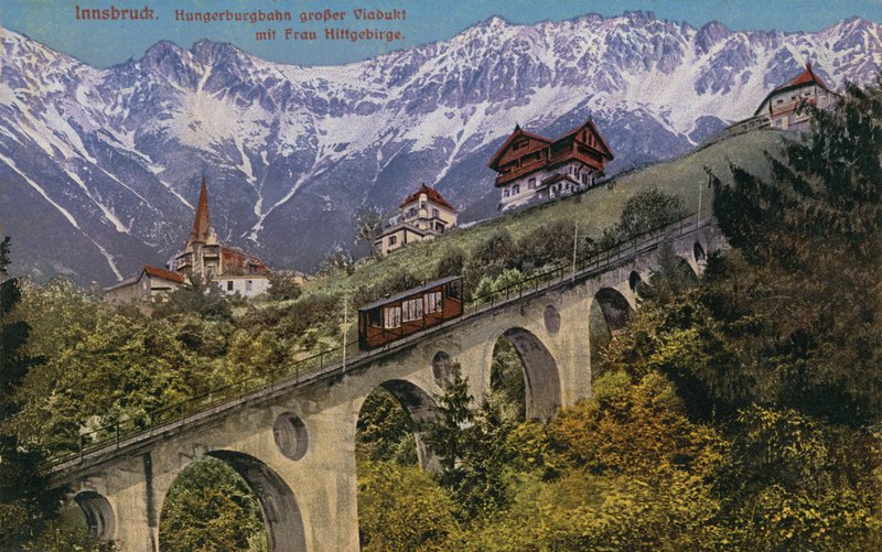 Innsbruck - kabelbane og viadukt. Postkort sendt i 1913. af Austrian Photographer