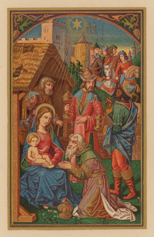 Tilbedelse af Magi (chromolith) af Austrian School
