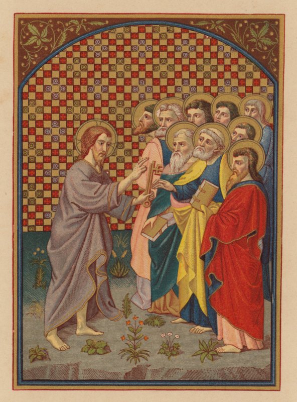 Kristus giver Peter Himmerigets nøgler (chromolith) af Austrian School