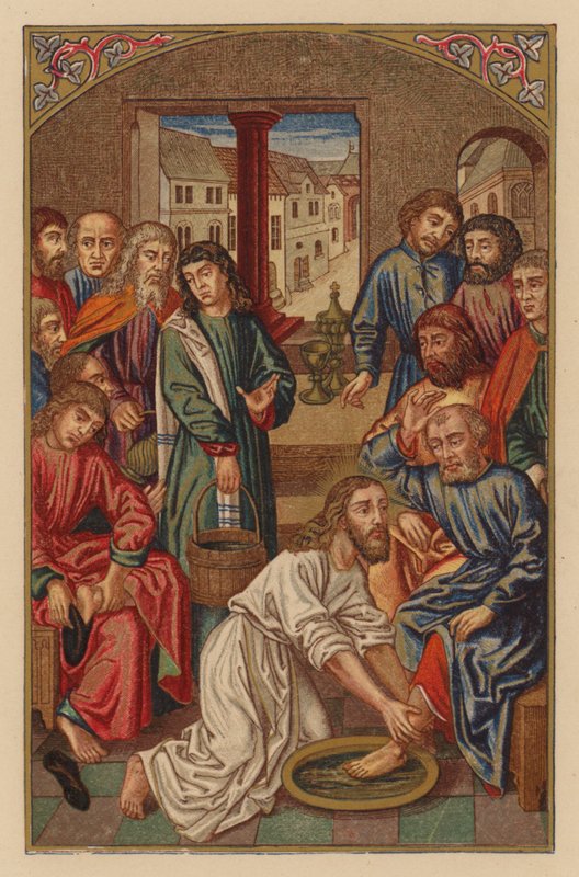 Jesus vasker disciplenes fødder (chromolith) af Austrian School