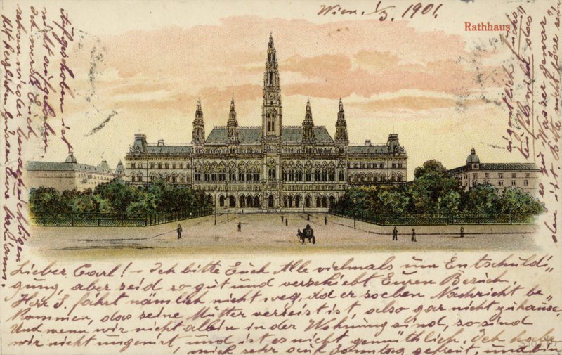 Postkort forestillende rådhuset i Wien af Austrian School