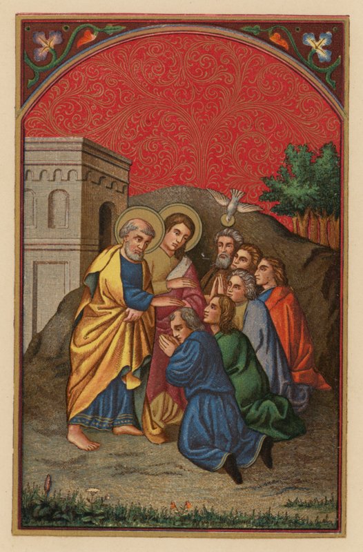 De hellige Peter og Johannes i Samaria (chromolith) af Austrian School