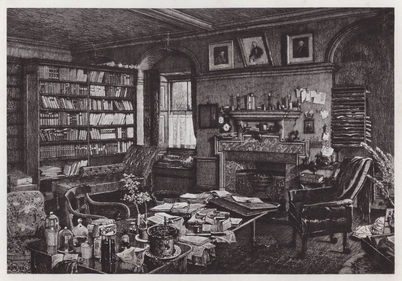 Charles Darwins studie på Down House (litho) af Axel (after) Haig