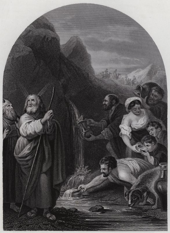 Moses slår klippen (gravering) af Bartolome Esteban (after) Murillo