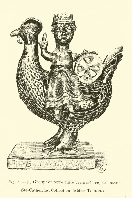 Glaseret terracotta figur, der forestiller St. Catherine af Belgian School