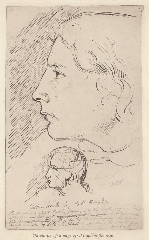 Skitse af den engelske digter John Keats fra den engelske kunstner Benjamin Haydons tidsskrift (litho) af Benjamin Robert (after) Haydon