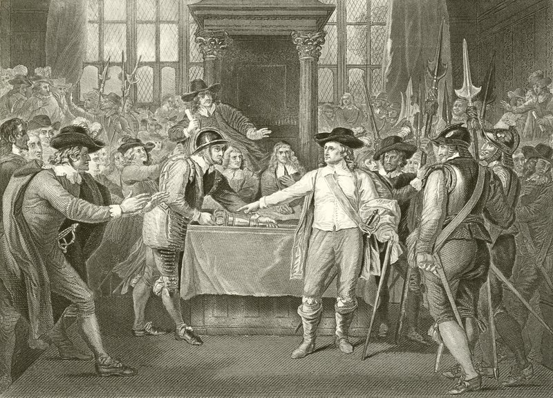 Oliver Cromwell opløser det lange parlament af Benjamin West