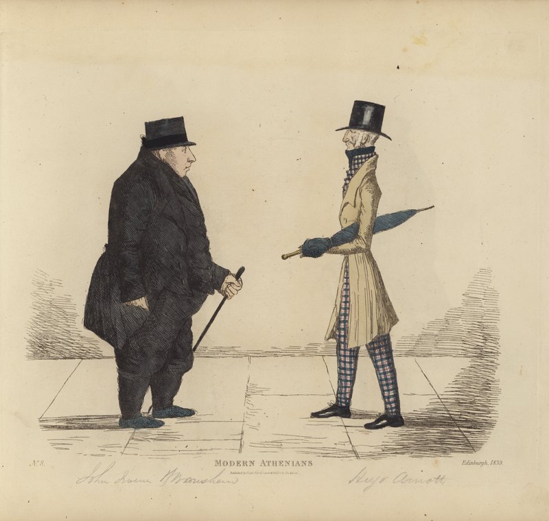 Fremtrædende edinburgere, alias moderne athenere, John R Irving, af Bonshaw, advokat, kaptajn Hugo Arnot, af Balcormo (farvet gravering) af Benjamin William Crombie