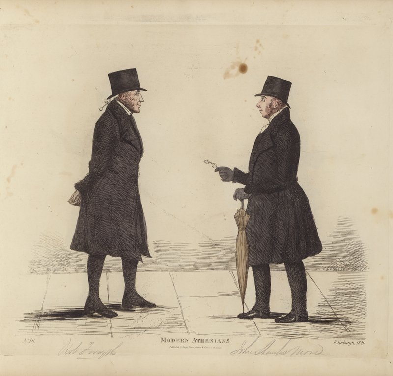 Eminente Edinburghians, alias Modern Athenians, Robert Forsyth, Esq, Advocate, John Shank More, Esq, LLD, Advocate (farvet gravering) af Benjamin William Crombie