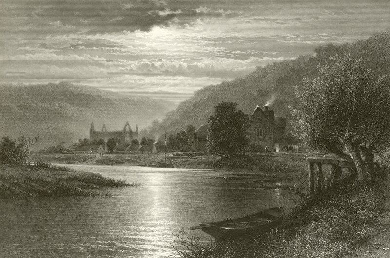 Tintern Abbey - Moonlight on the Wye af Benjamin Williams Leader
