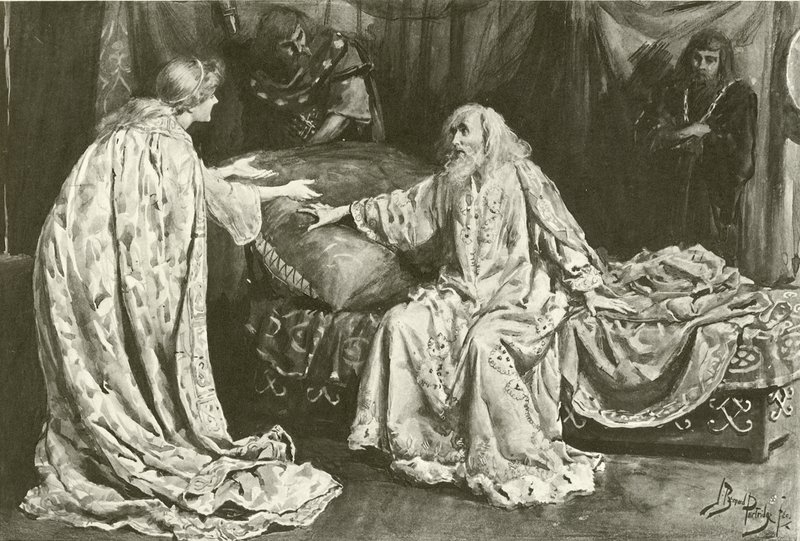 Miss Ellen Terry som Cordelia, Henry Irving som Kong Lear (dybtryk) af Bernard Partridge