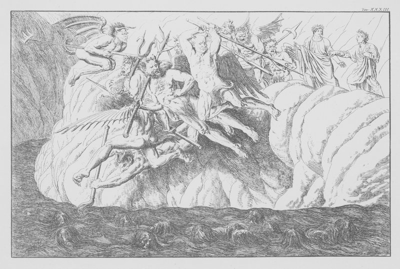 Dantes Guddommelige Komedie, Inferno (Helvede), planche XXXIII (litografi) af Bernhard Schuler