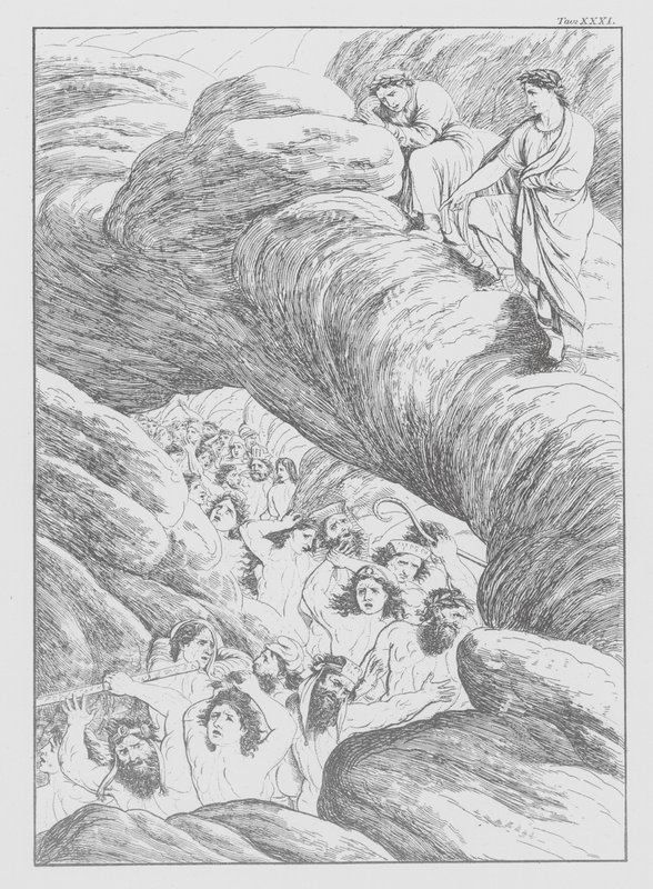Dantes Guddommelige Komedie, Inferno (Helvede), planche XXXI (litografi) af Bernhard Schuler
