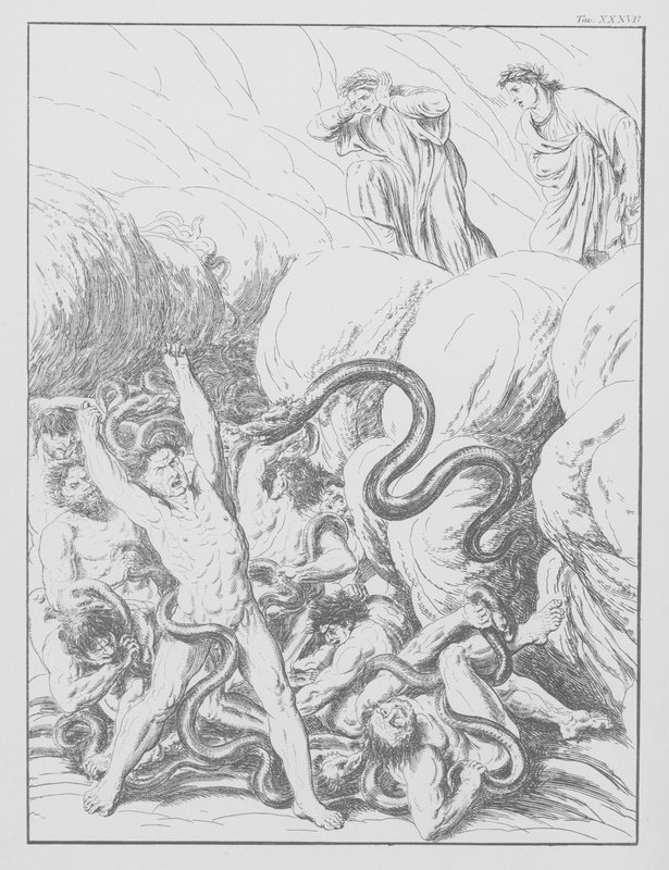 Dantes Guddommelige Komedie, Inferno (Helvede), planche XXXVII (litografi) af Bernhard Schuler