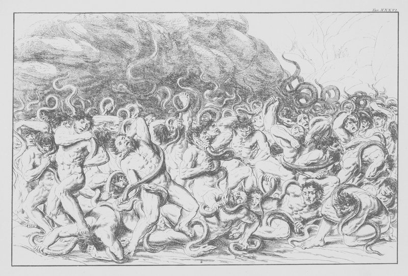 Dantes guddommelige komedie, Inferno (Helvede), plade XXXVI (litografi) af Bernhard Schuler