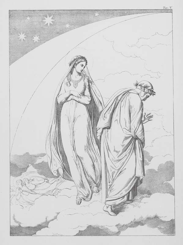 Dantes Guddommelige Komedie, Paradiso (Himlen), planche V (litografi) af Bernhard Schuler
