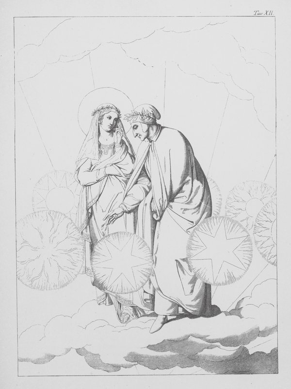 Dantes guddommelige komedie, Paradiso (Himlen), planche XII (litografi) af Bernhard Schuler