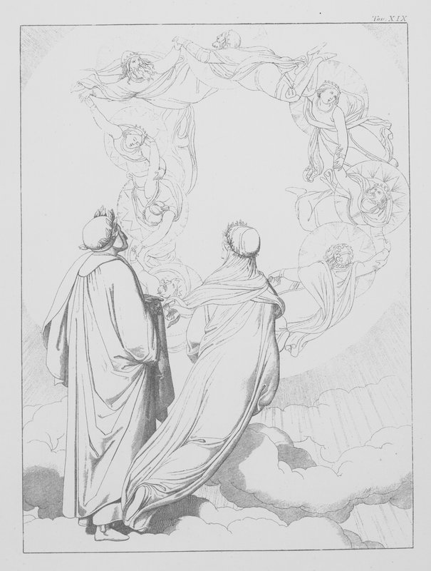 Dantes Guddommelige Komedie, Paradiso (Himlen), planche XIX (litografi) af Bernhard Schuler
