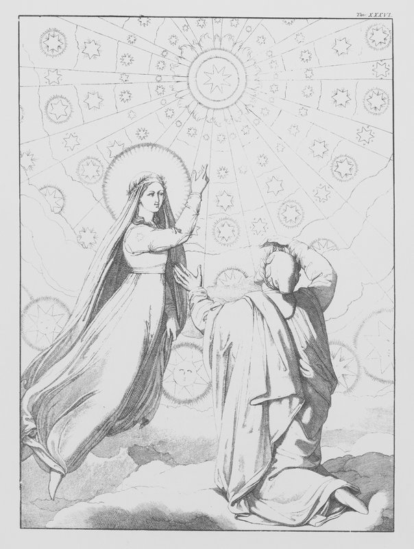 Dantes Guddommelige Komedie, Paradiso (Himlen), planche XXXVI (litografi) af Bernhard Schuler